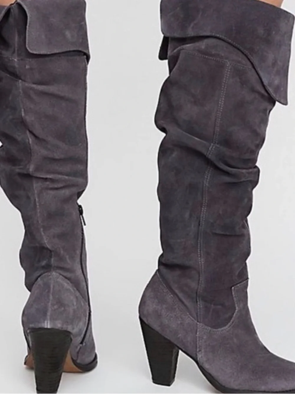 Jeffrey Campbell Gray Suede Fold-Over Over-the-Knee Boots